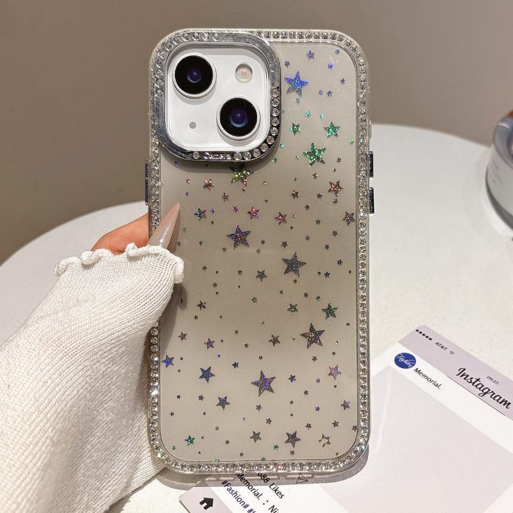 For iPhone 15 Holographic Starry Pattern TPU Hybrid IMD Full Coverage Phone Case(Brown) SUNSKY