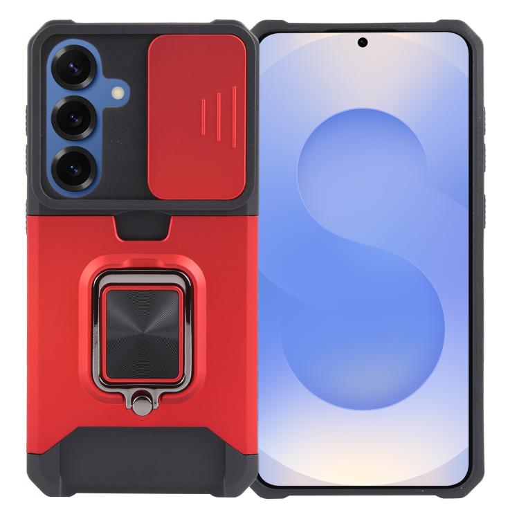 For Samsung Galaxy S25 5G Camera Shield Card Slot PC+TPU Phone Case(Red) SUNSKY