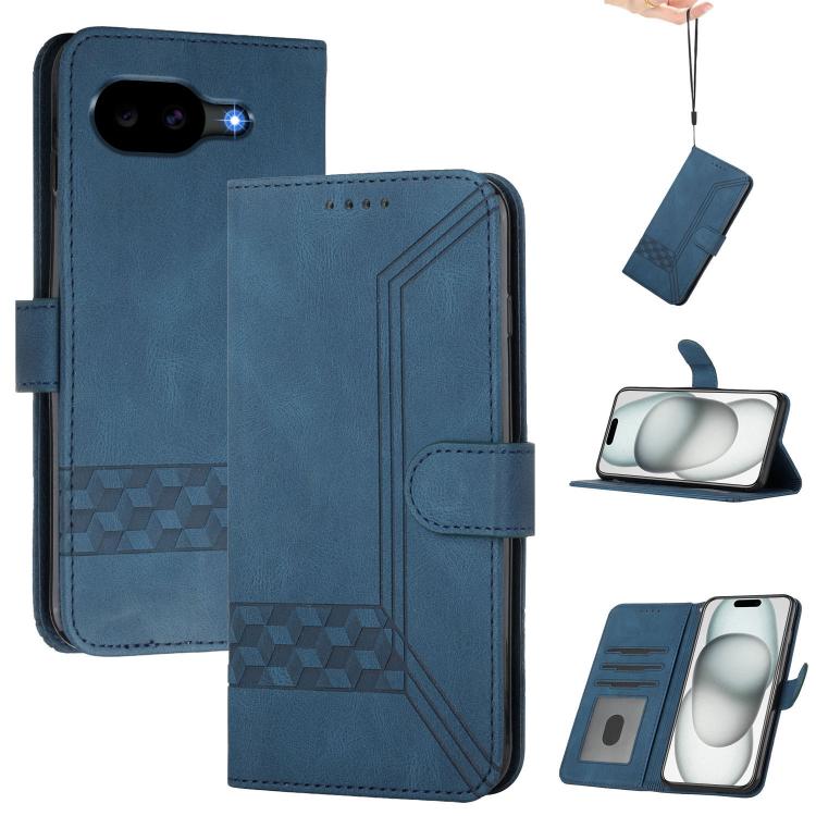 For Google Pixel 11a Cubic Skin Feel Flip Leather Phone Case(Blue) SUNSKY