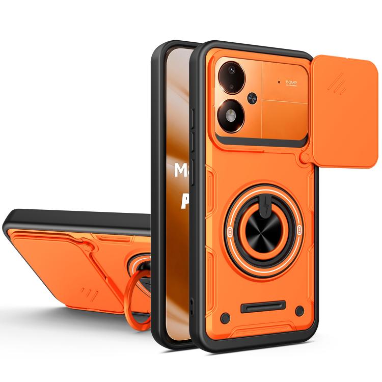 For Xiaomi Poco M8 Pro 5G Multifunctional Sliding Camshield Ring Holder Phone Case(Orange) SUNSKY
