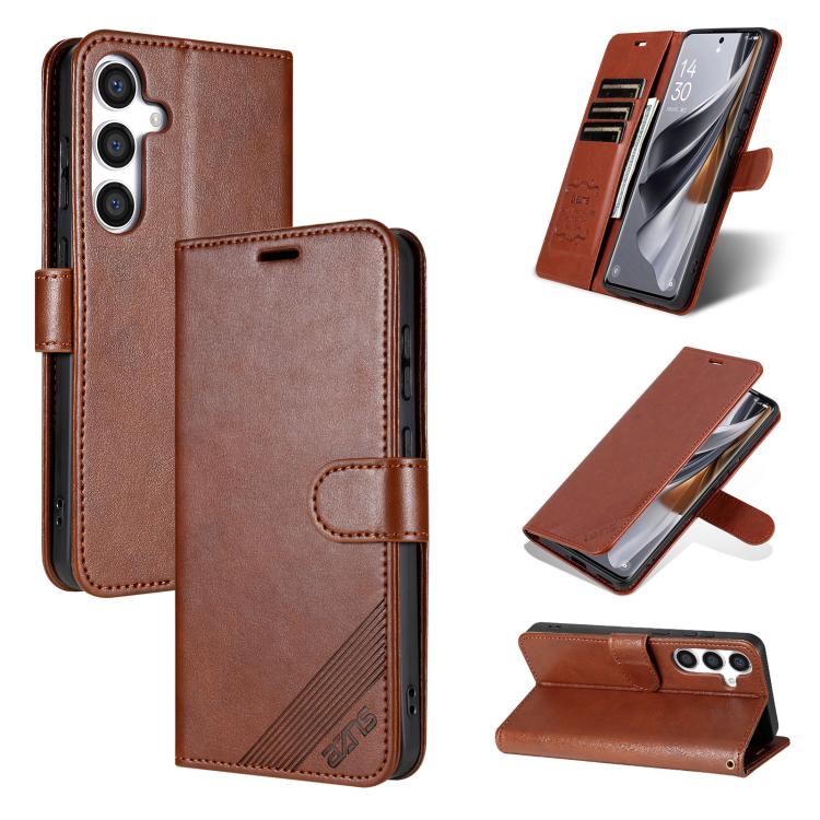 For Samsung Galaxy S25 5G AZNS Sheepskin Texture Flip Leather Phone Case(Brown)