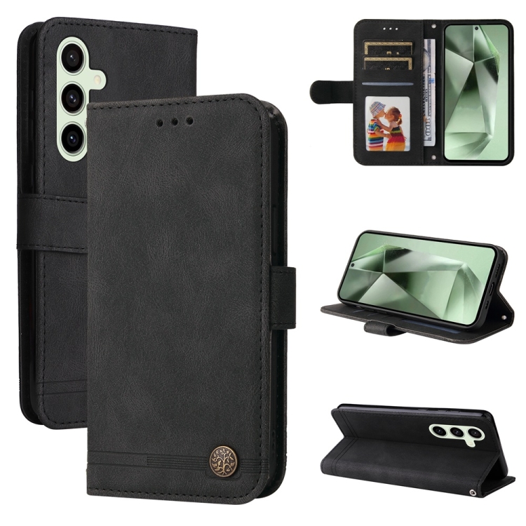For Samsung Galaxy S24 FE 5G Skin Feel Life Tree Metal Button Leather Phone Case(Black) SUNSKY
