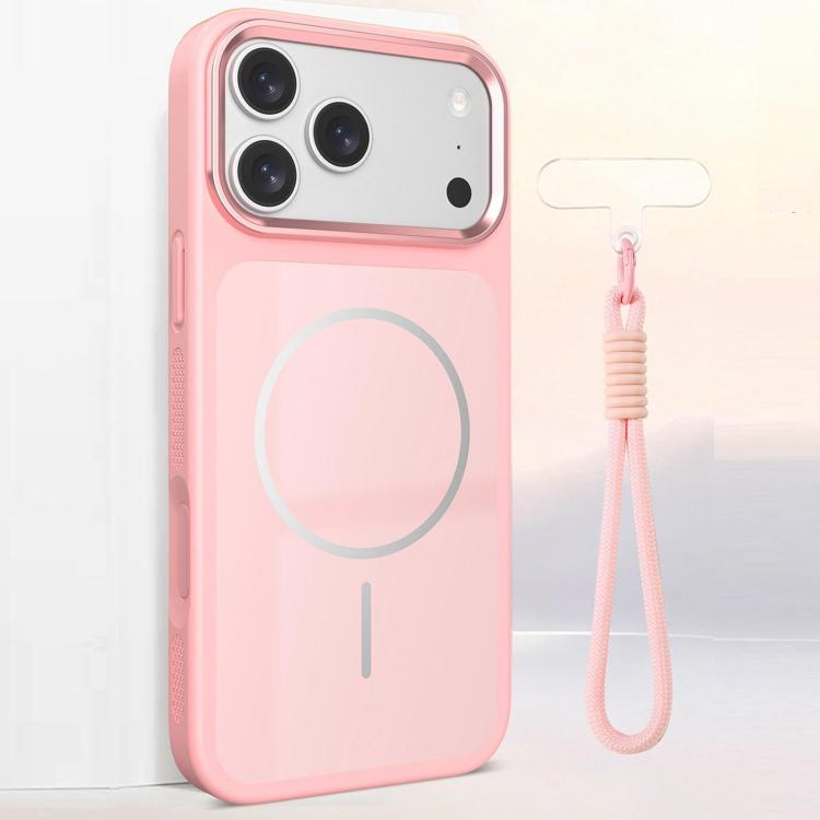 For iPhone 17 Pro Max Color Contrast Magnetic Phone Case with Wrist Strap(Pink) SUNSKY