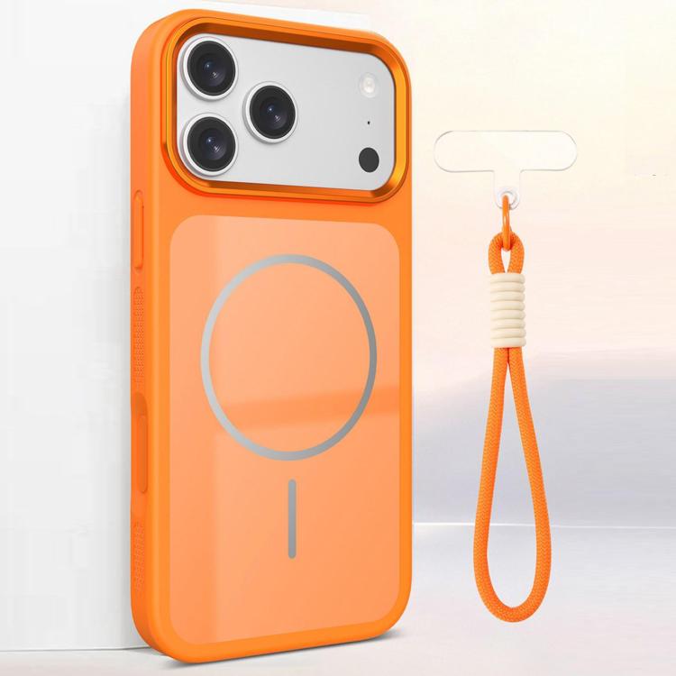 For iPhone 17 Pro Color Contrast Magnetic Phone Case with Wrist Strap(Orange) SUNSKY