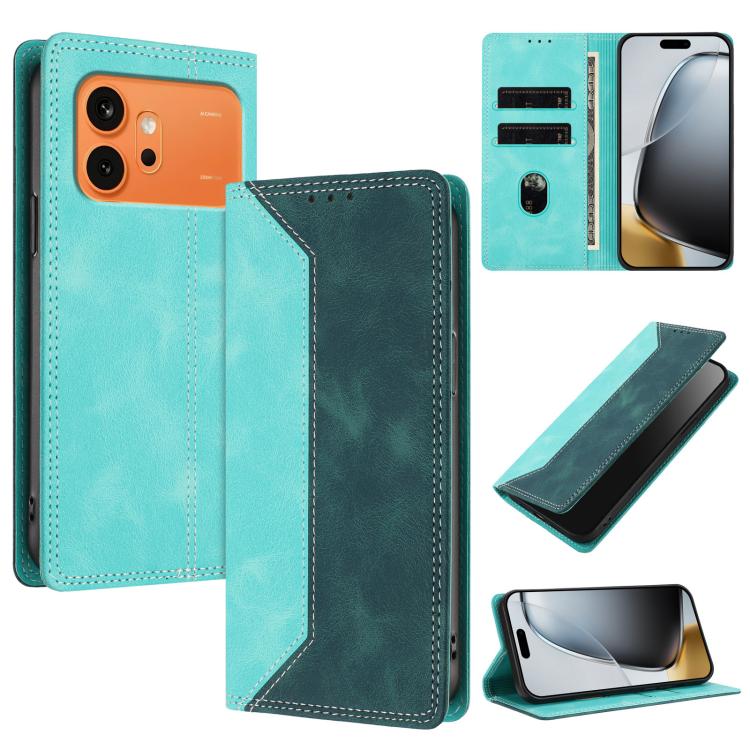 For Honor 600 / 600 Pro Global Skin Feel Two-tone RFID Blocking Vegan Leather Phone Case(Dark Green) SUNSKY