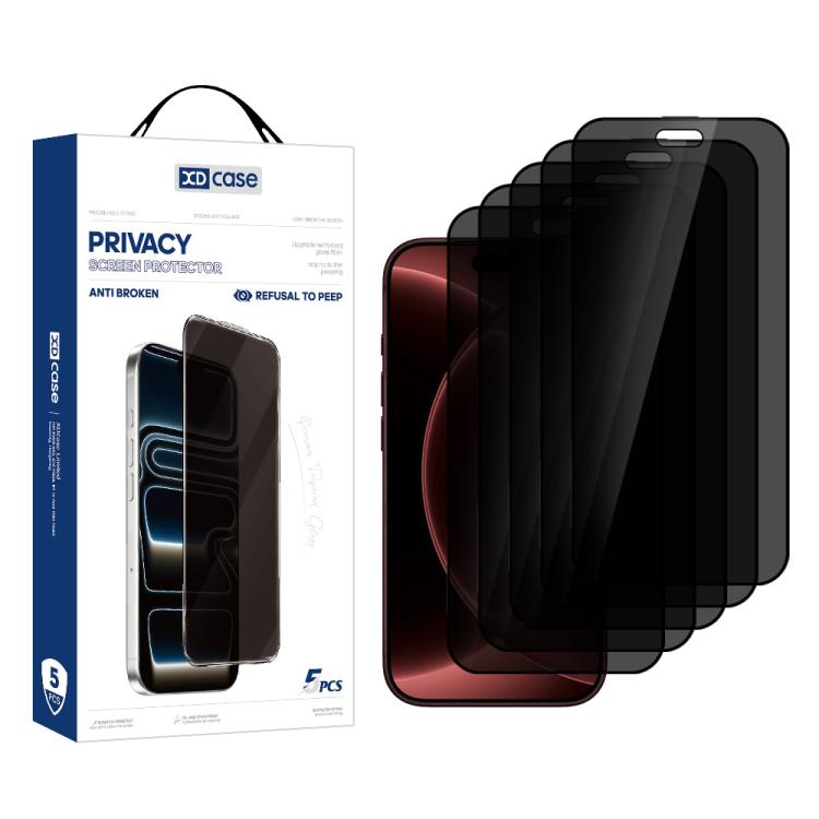 XDcase 5 PCS/Pack Silk-Printed 360 Anti-Spy Tempered Glass Screen Protector For iPhone 18 Pro