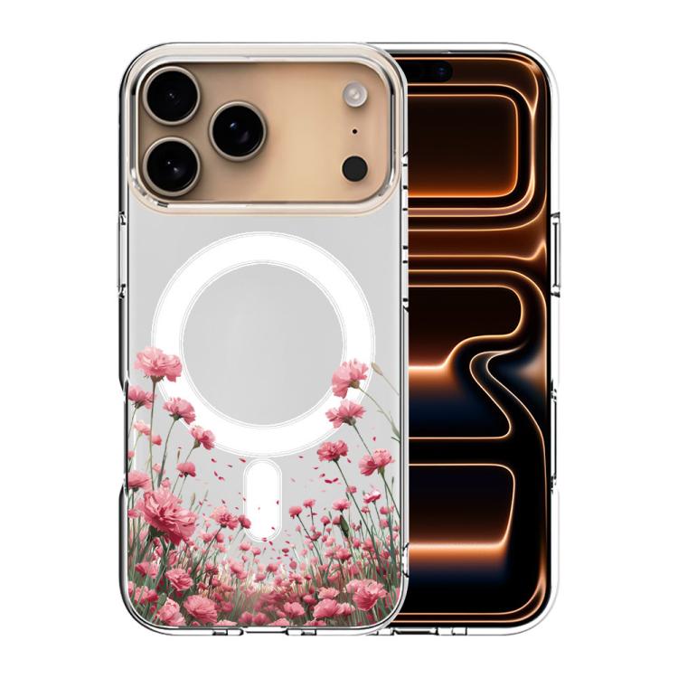 For iPhone 18 Pro / 17 Pro Pattern Printing TPU + PC Magnetic Shockproof Phone Case(Pink Flower Sea 014) SUNSKY