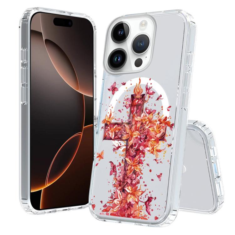 For iPhone 16 Pro Max Pattern Printing TPU + PC Magnetic Shockproof Phone Case(Cross 017) SUNSKY