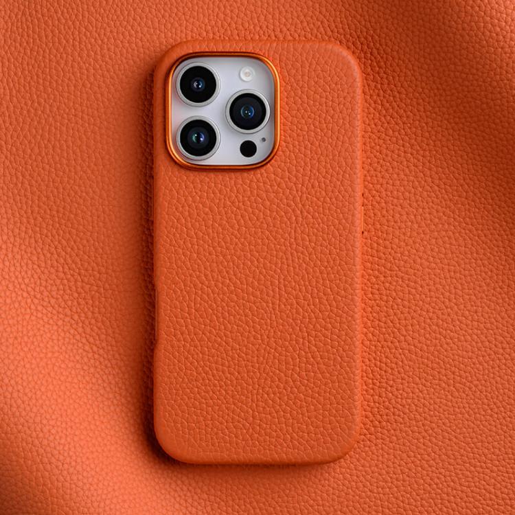 For iPhone 16 Pro Max melkco Litchi Texture Magnetic Full Coverage Genuine Leather Phone Case(Orange)
