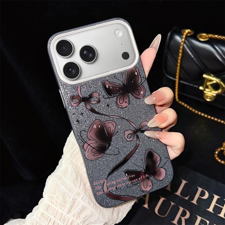 For iPhone 18 Pro Max / 17 Pro Max Swirling Butterflies Pattern IMD Glitter PC Hybrid TPU Phone Case(Black) SUNSKY