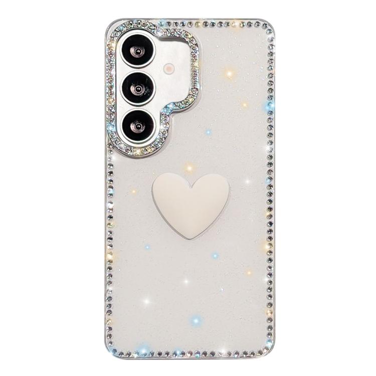 For Samsung Galaxy S26 5G Flash Rhinestone Double-sided IMD Love Heart Phone Case(Glitter White) SUNSKY