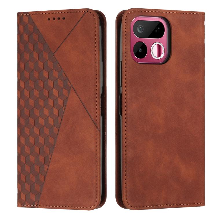 For Realme 16T 5G Diamond Splicing Skin Feel Magnetic Leather Phone Case(Brown) SUNSKY