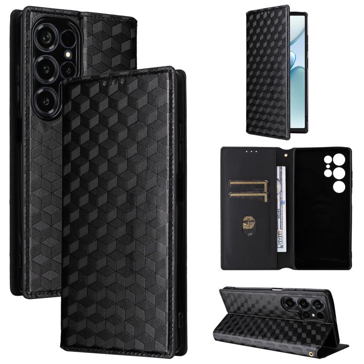 For Oukitel C66 Cubic Grid Texture Flip Leather Phone Case(Black) SUNSKY
