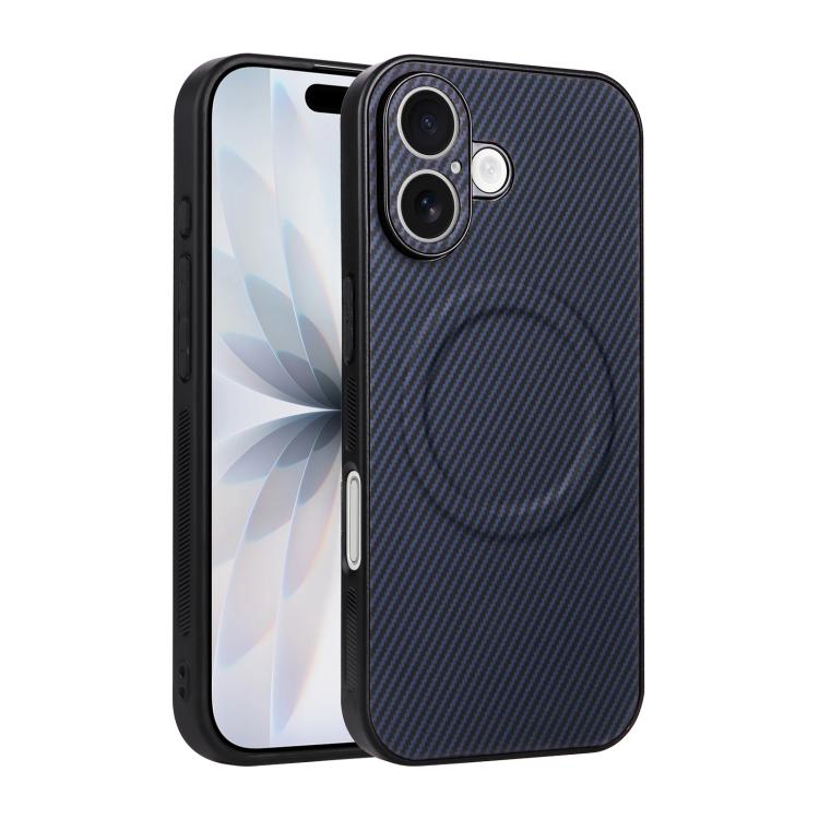 For iPhone 17 Precise Cutout Carbon Fiber Texture Vegan Leather Phone Case(Blue) SUNSKY