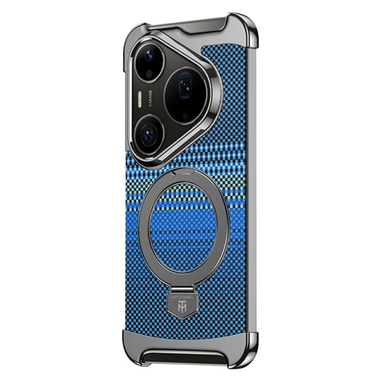 For Huawei Pura 90 Pro Max Borderless Magnetic Ring Holder Carbon Fiber Texture Phone Case(Blue) SUNSKY