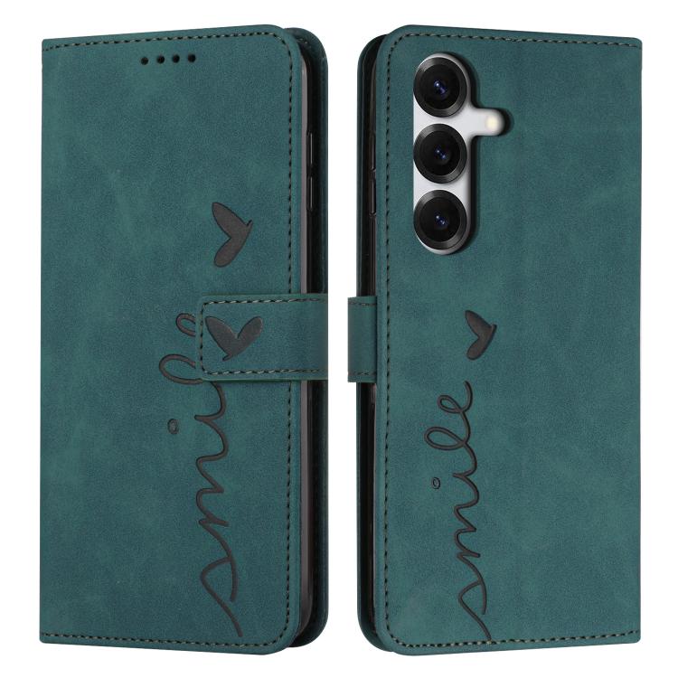 For Samsung Galaxy S26 5G Skin Feel Heart Embossed Leather Phone Case with Long Lanyard(Green) SUNSKY