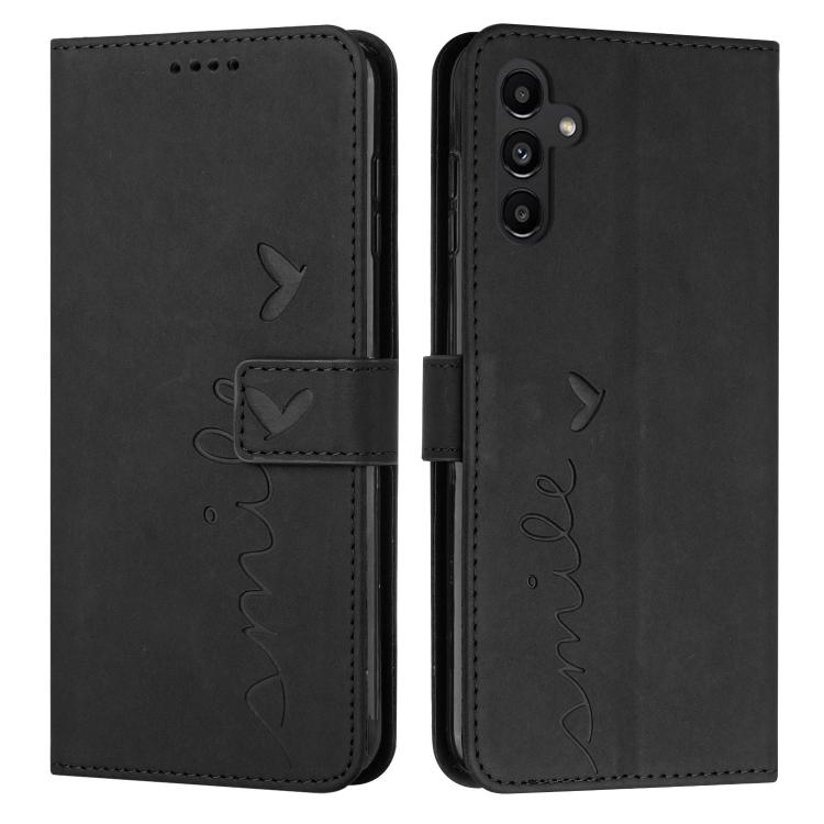 For Samsung Galaxy S25 FE 5G Skin Feel Heart Embossed Leather Phone Case with Long Lanyard(Black) SUNSKY