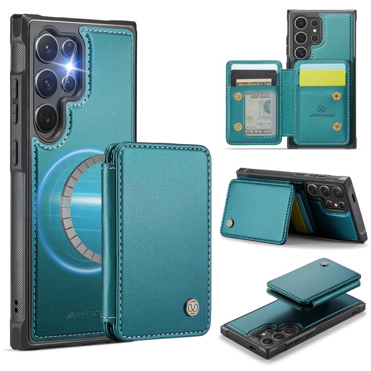 For Samsung Galaxy S26 Ultra 5G JEEHOOD J05 Business Magnetic Style RFID Leather Phone Case(Blue Green)
