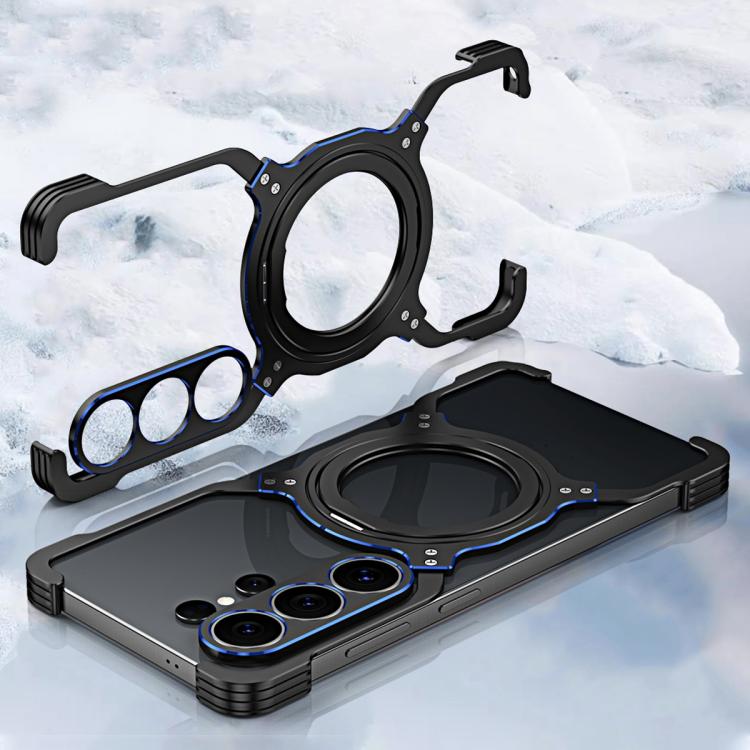 For Samsung Galaxy S26 Ultra 5G Mechanical Arm Borderless MagSafe Holder Metal Phone Case(Black Blue) SUNSKY