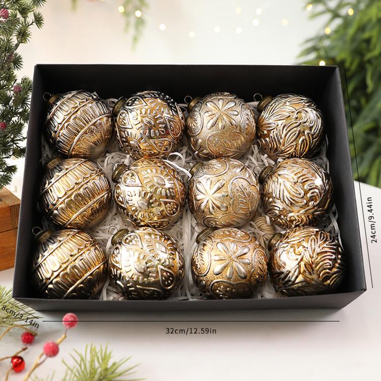 12 PCS/Pack 8cm Vintage Christmas Ball Ornaments For Christmas Tree Decoration(Coffee) SUNSKY