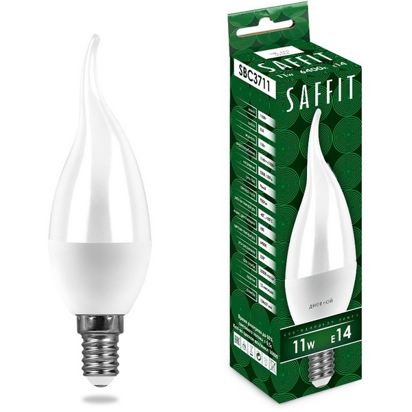 Лампа светодиодная Saffit SBC3711 55174 Свеча на ветру E14 11W 230V 6400K