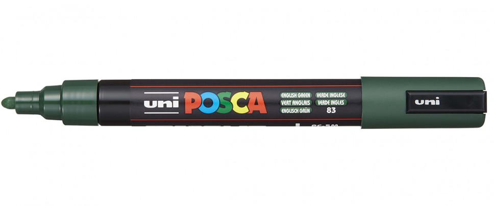 Маркер UNI "POSCA" PC-5M, 1,8-2,5 мм, наконечник пулевидный, цвет английский зеленый UNI-177302