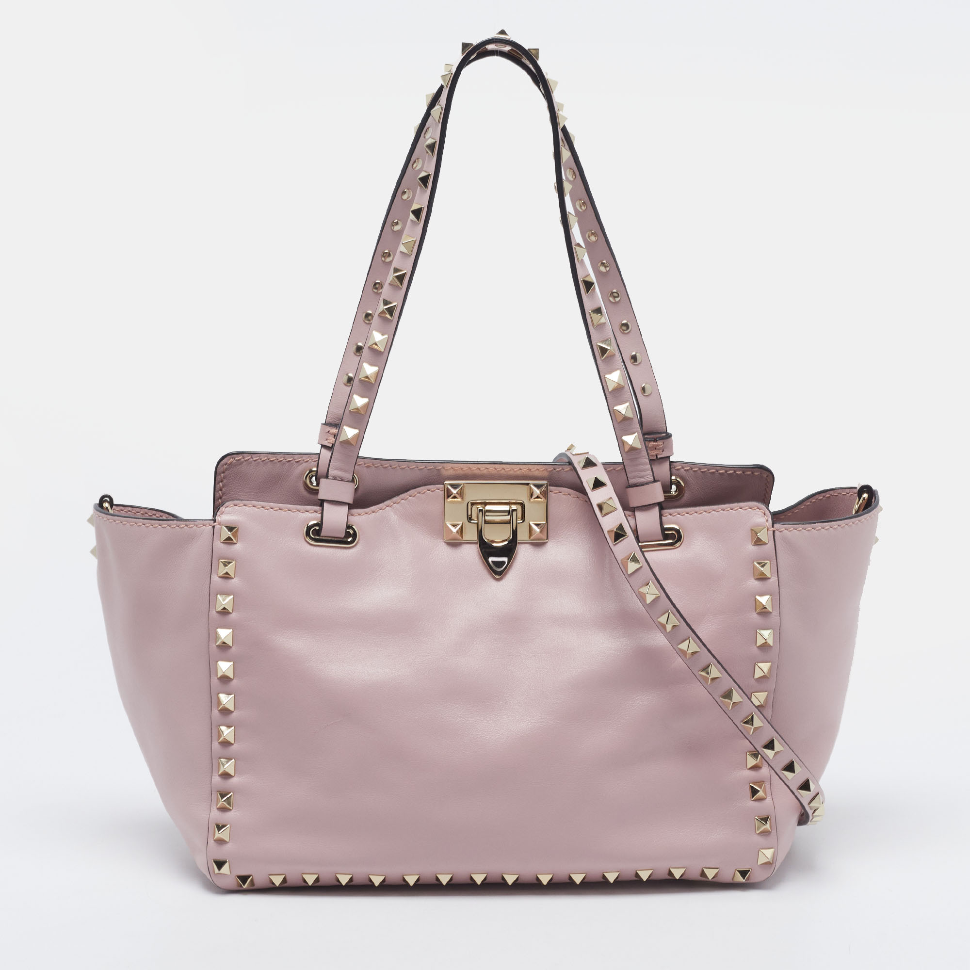 Valentino Rockstud Trapeze Small Pink Leather Tote