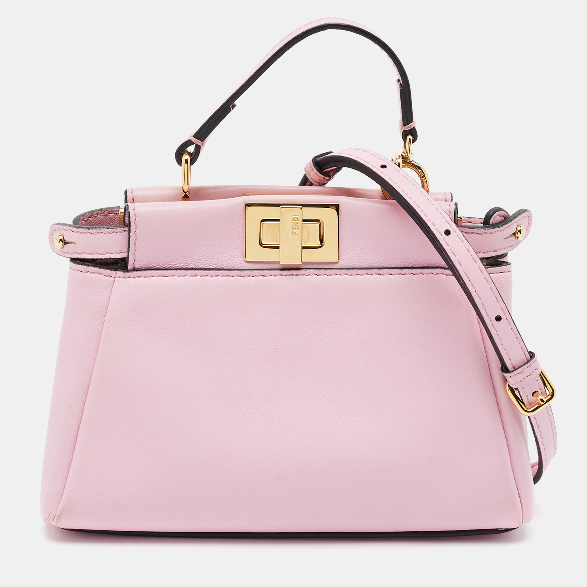 Fendi Peekaboo Micro Light Pink Leather Crossbody Bag