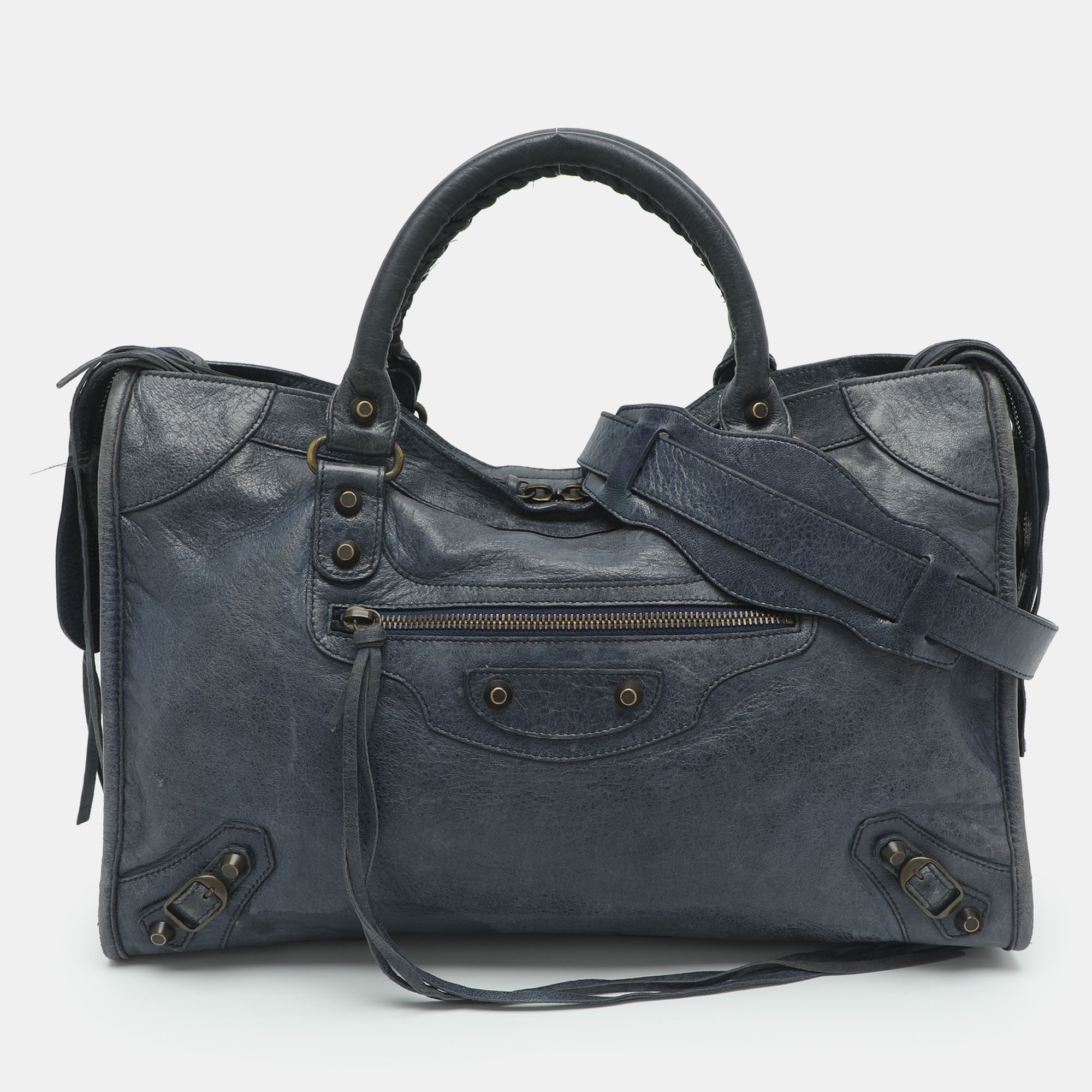 Balenciaga Classic City RH Motorcycle Blue Leather Tote