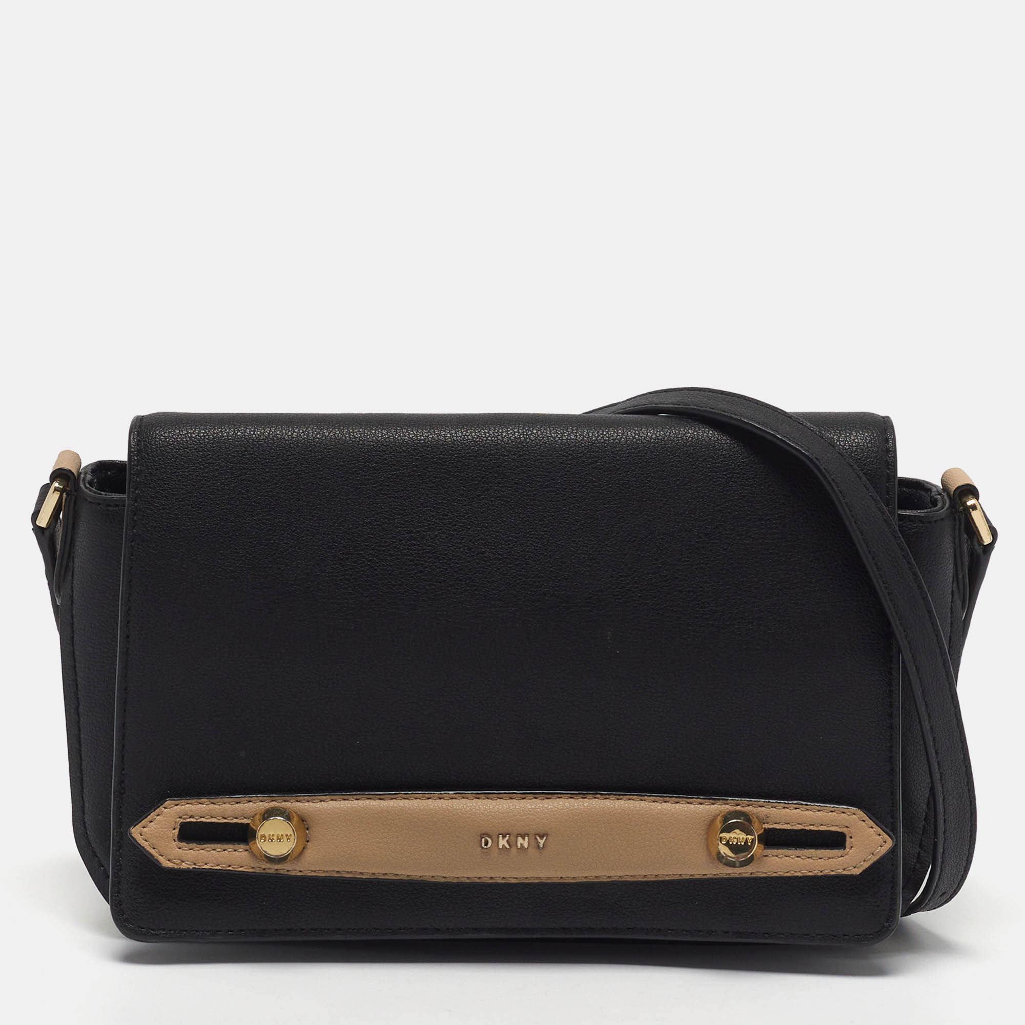 Dkny Flap Black/Beige Leather Crossbody Bag