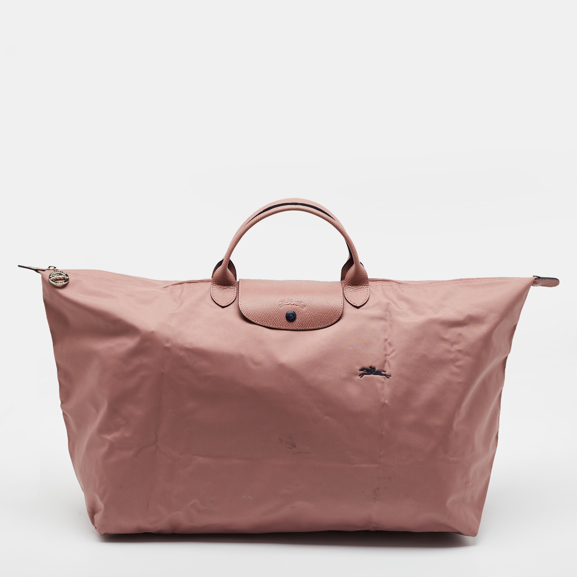 Longchamp Le Pliage Club Travel M Old Rose Leather and Nylon Bag