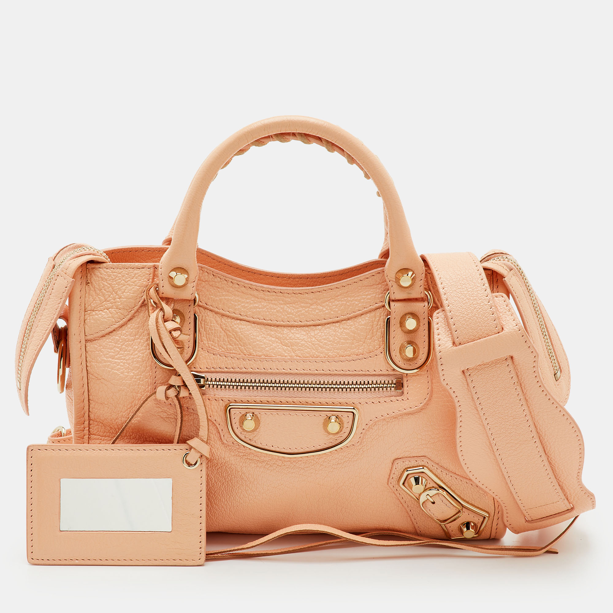 Balenciaga Classic Metallic Edge Mini City Peach Orange Leather Tote