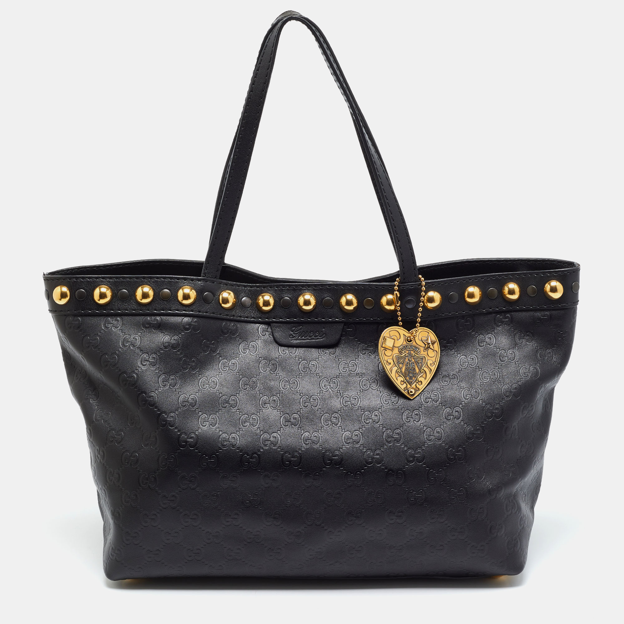 Gucci Babouska Medium Black Guccissima Leather Studded Tote