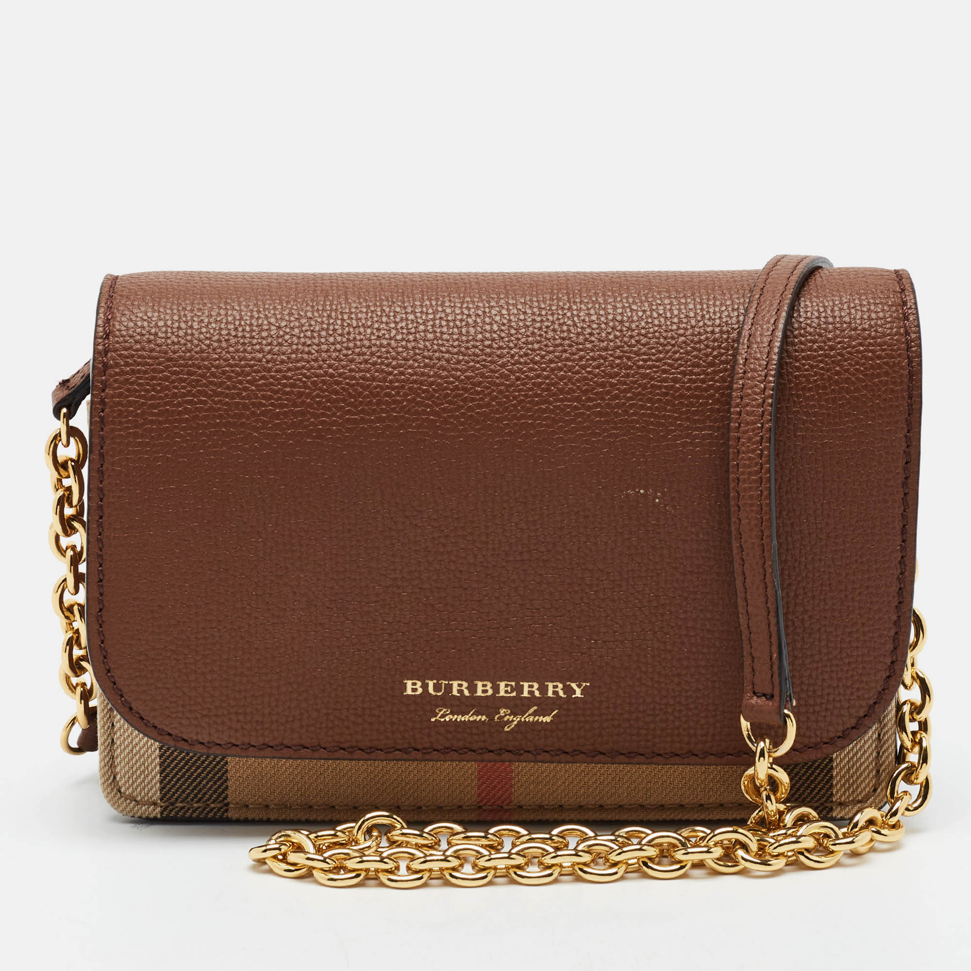 Burberry Hampshire Brown/Beige Mega Check Canvas and Leather Crossbody Bag