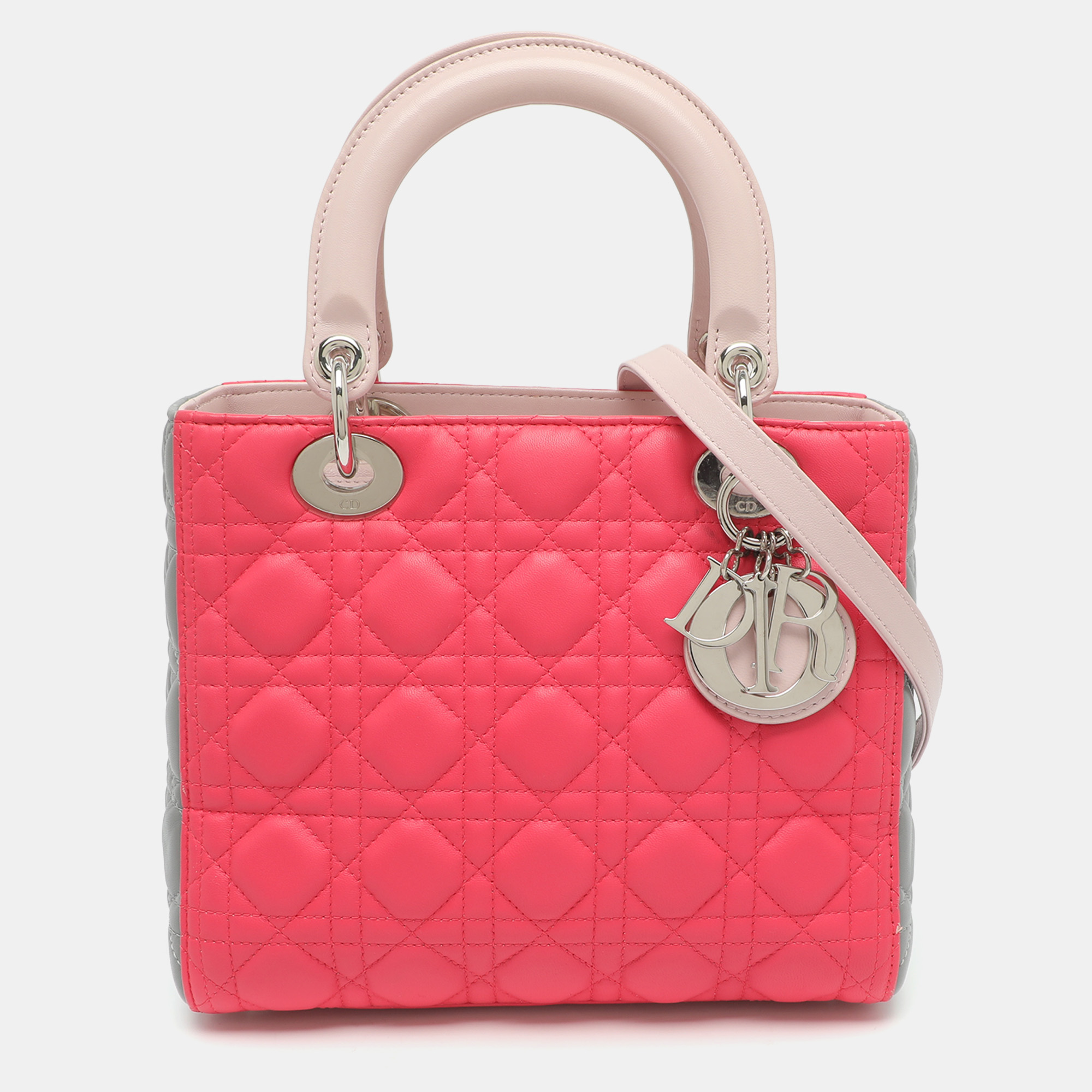 Dior Lady Dior Medium Pink/Grey Cannage Leather Tote