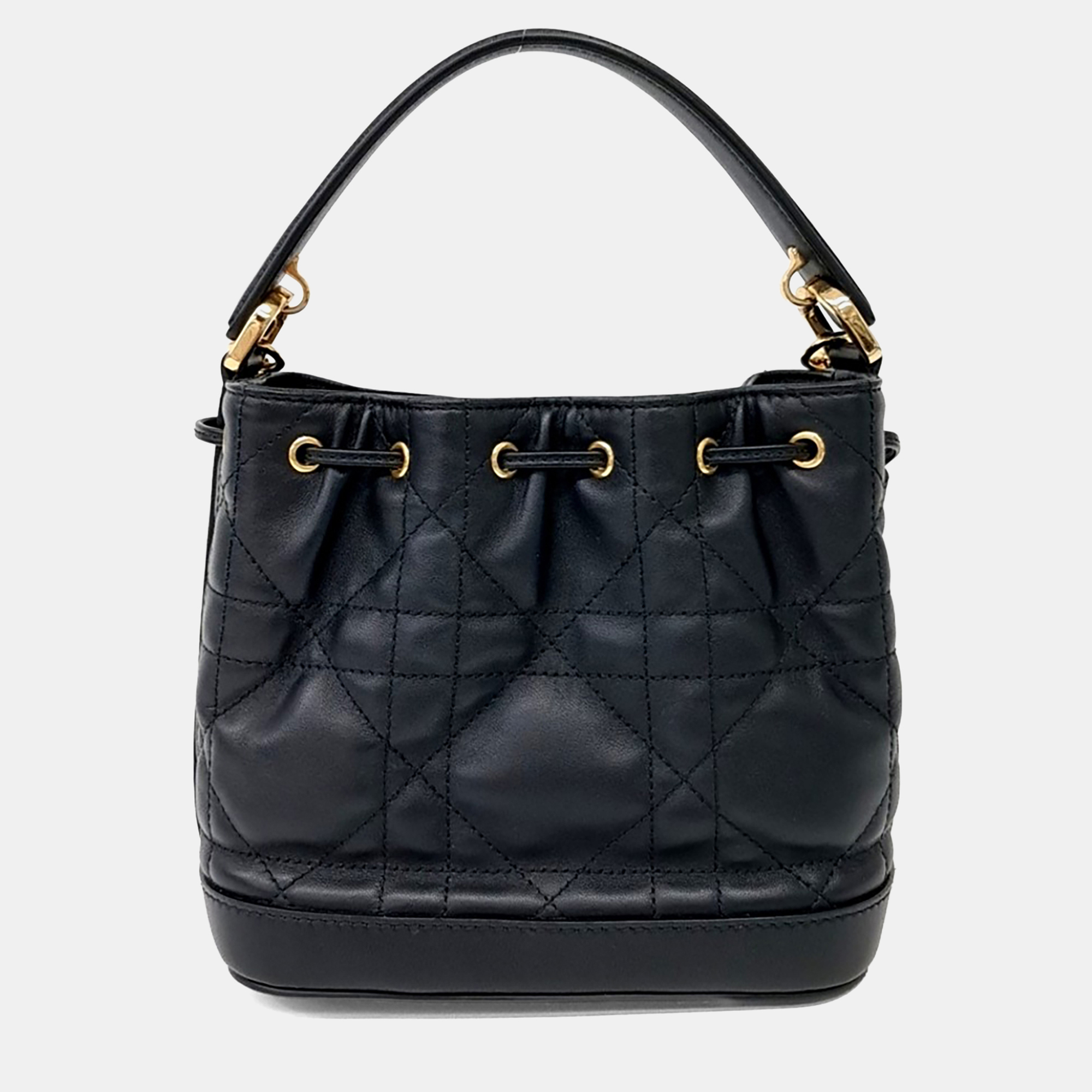 Christian Dior Jolie Black Leather Small Bucket Bag