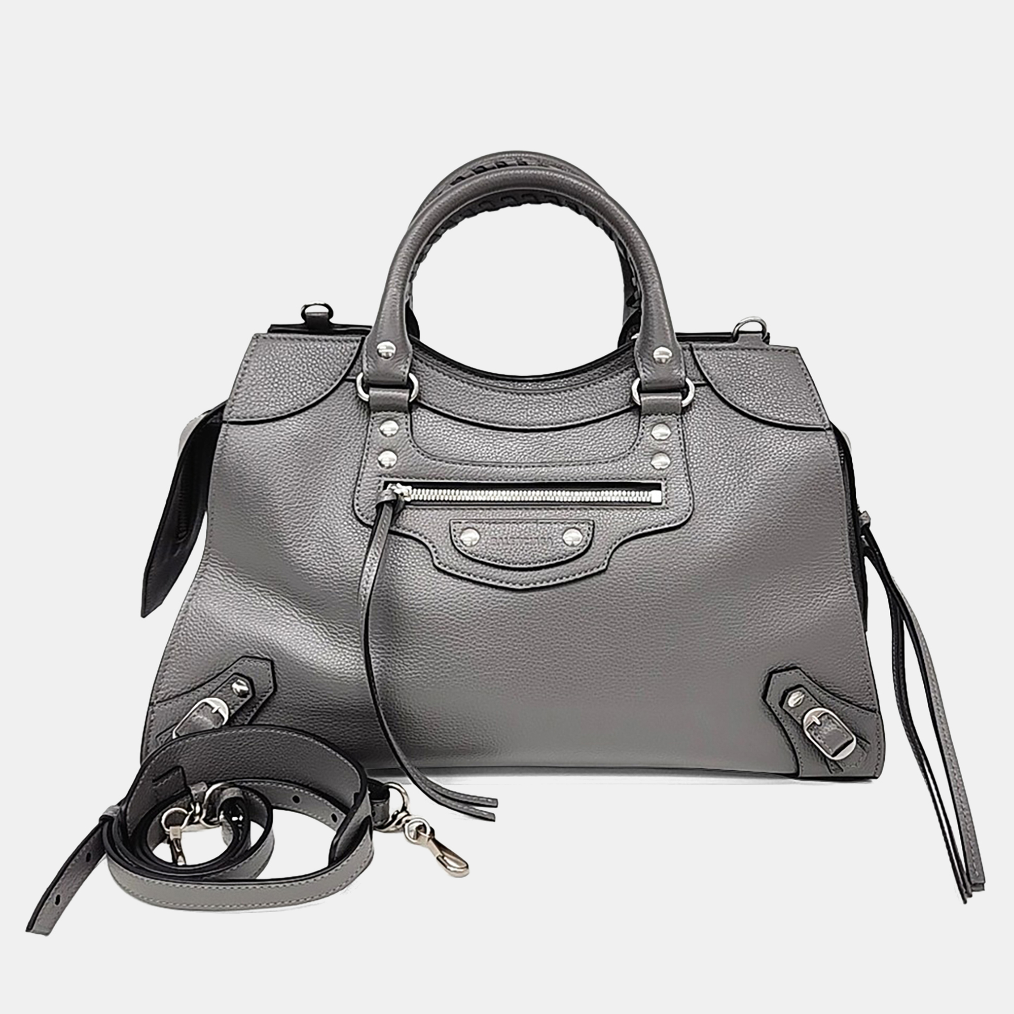 Balenciaga Neo Classic Grey Feather Top Handle Bag