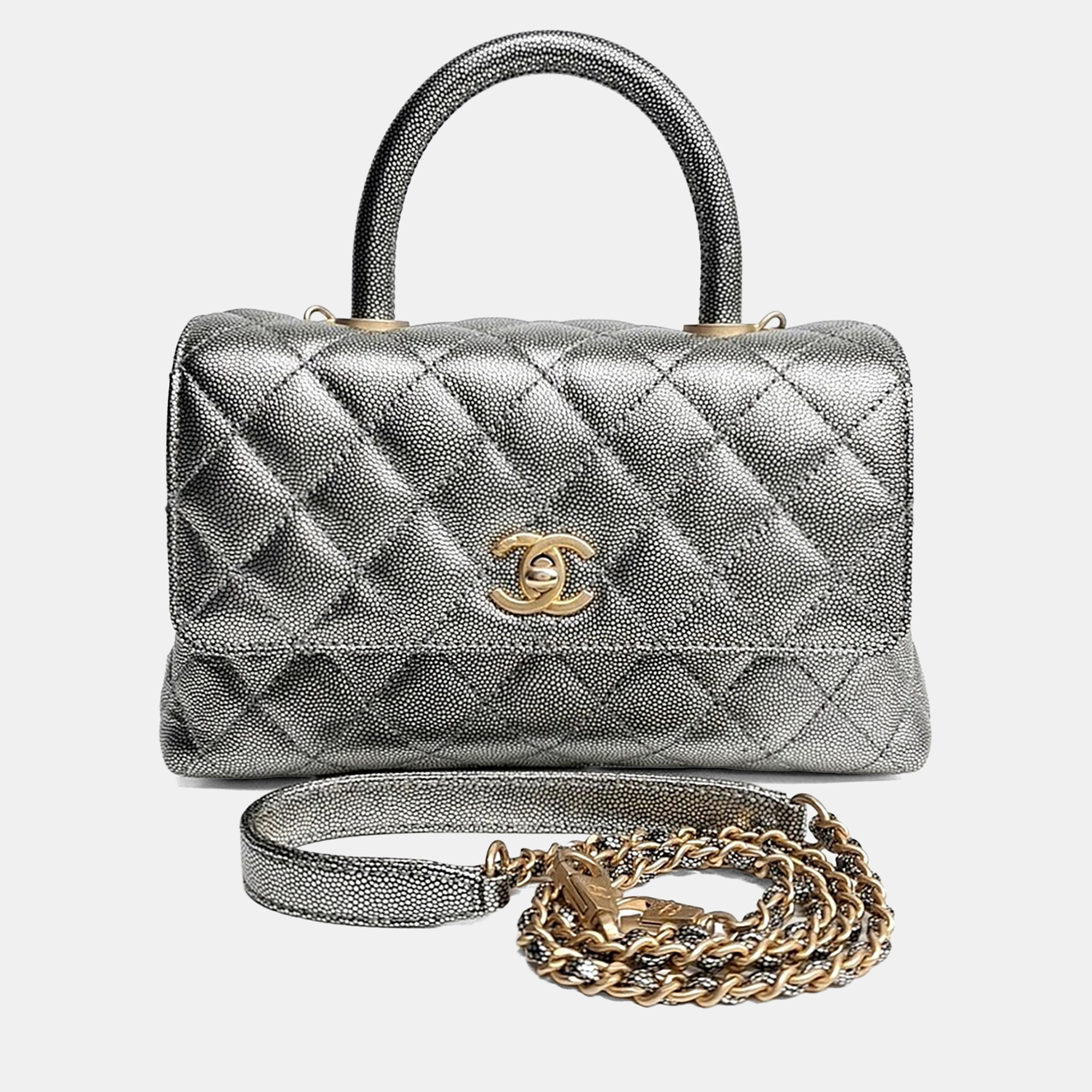 Chanel Coco Silver Leather Handle 23