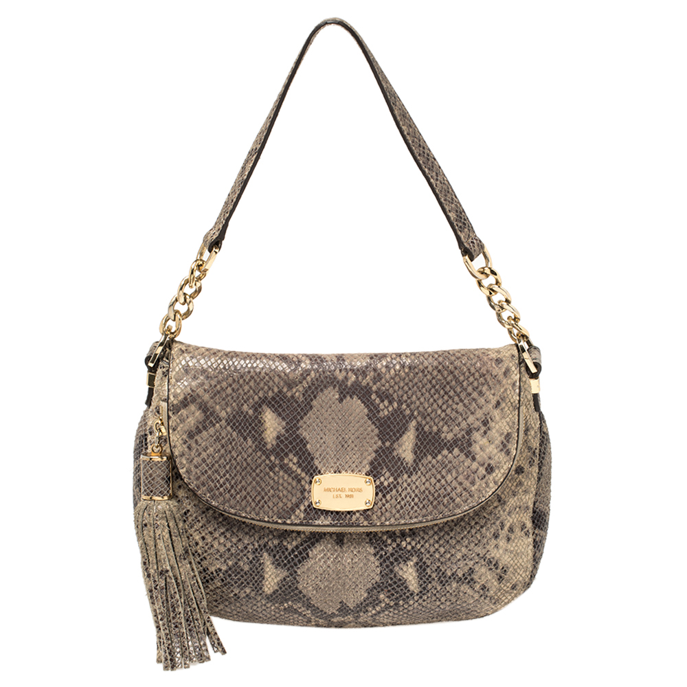 MICHAEL Michael Kors Grey Python Embossed Leather Crossbody Bag