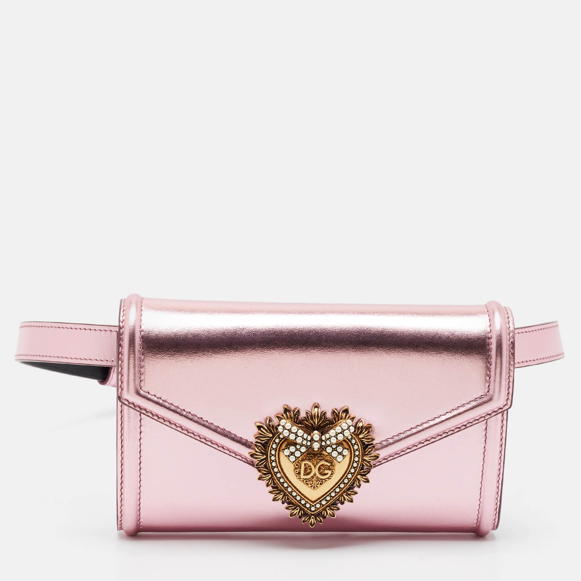 Dolce & Gabbana Devotion Metallic Pink Leather Belt Bag