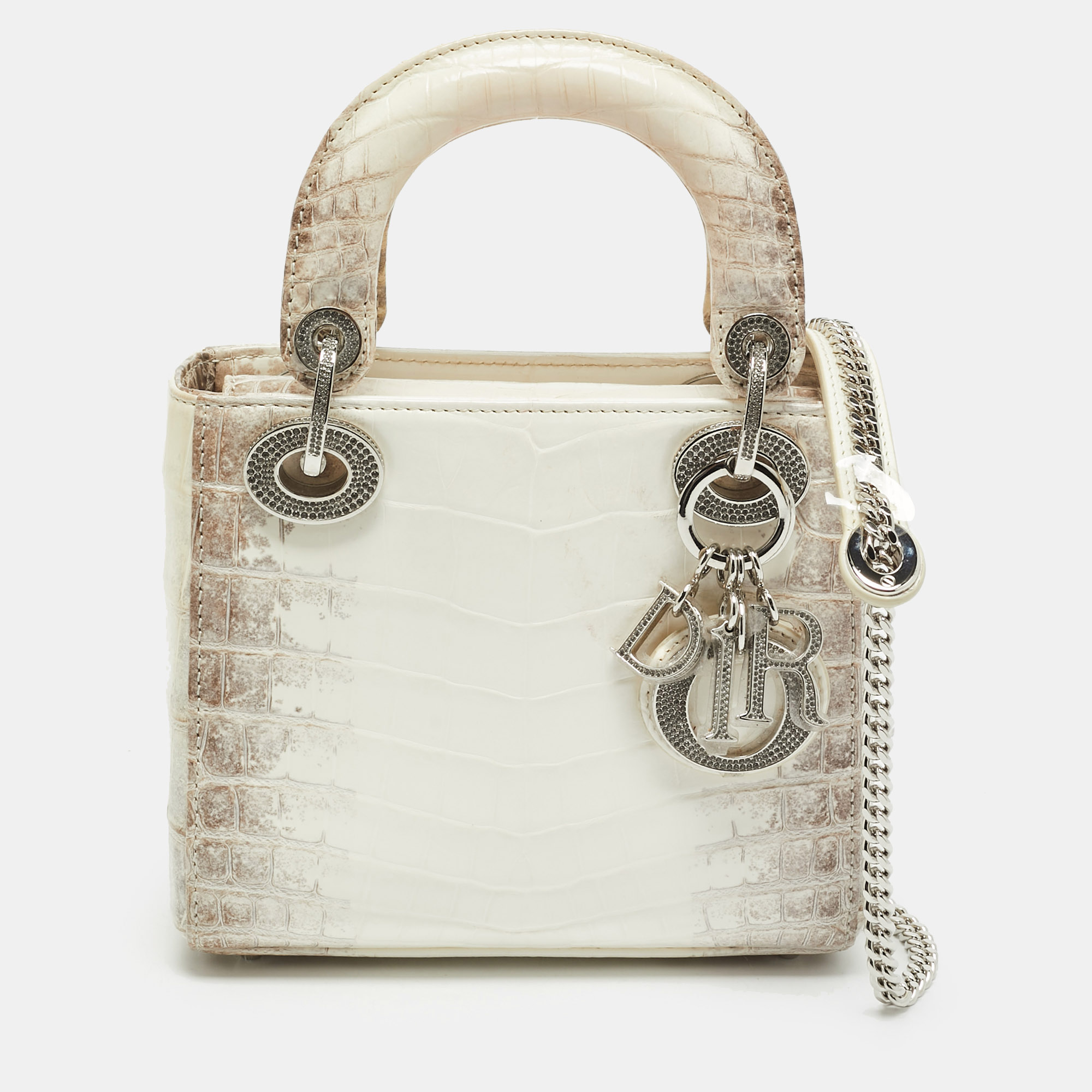 Dior Lady Dior Crystal Mini Off White Himalayan Crocodile Tote