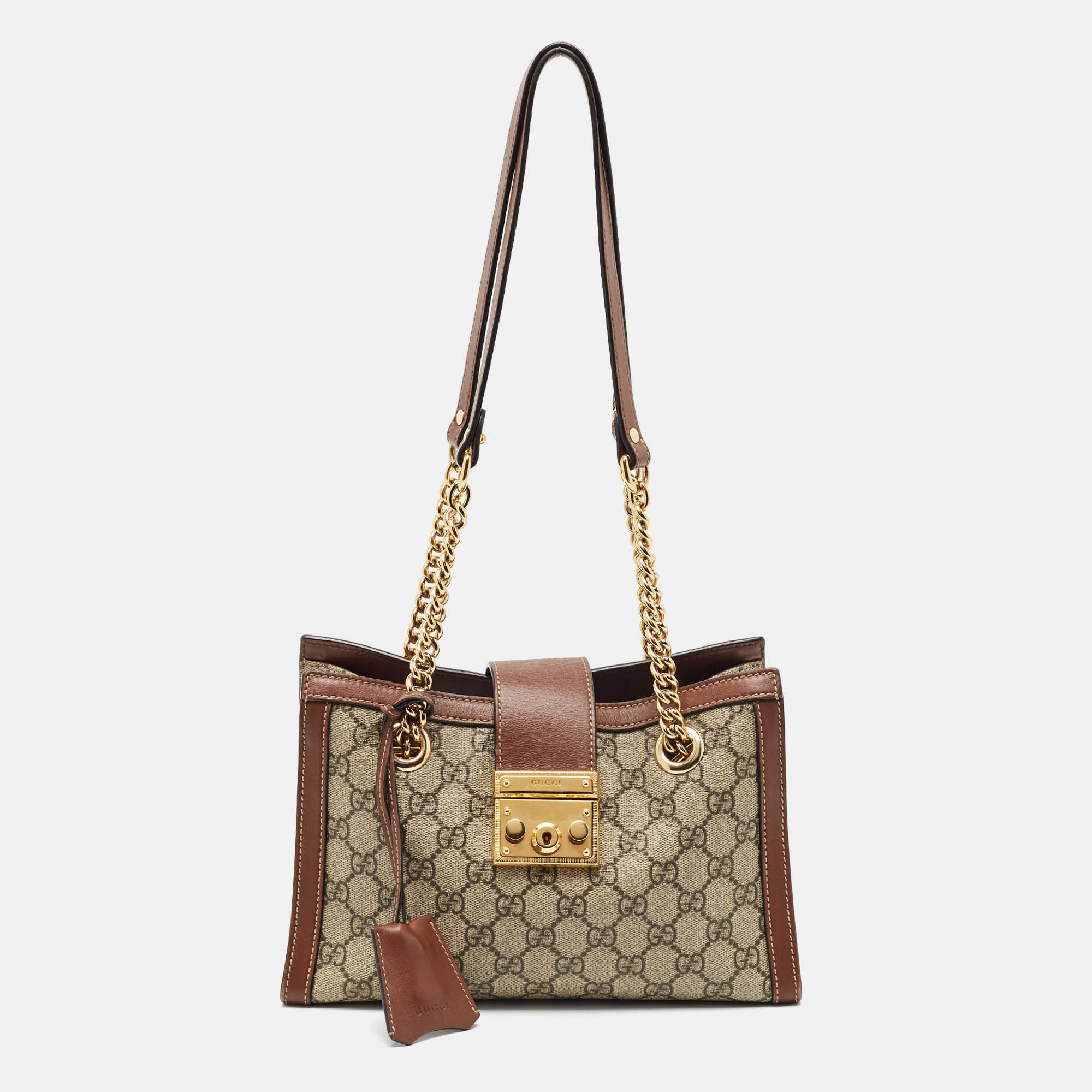 Gucci Padlock Chain Brown/Beige GG Supreme Canvas and Leather Tote