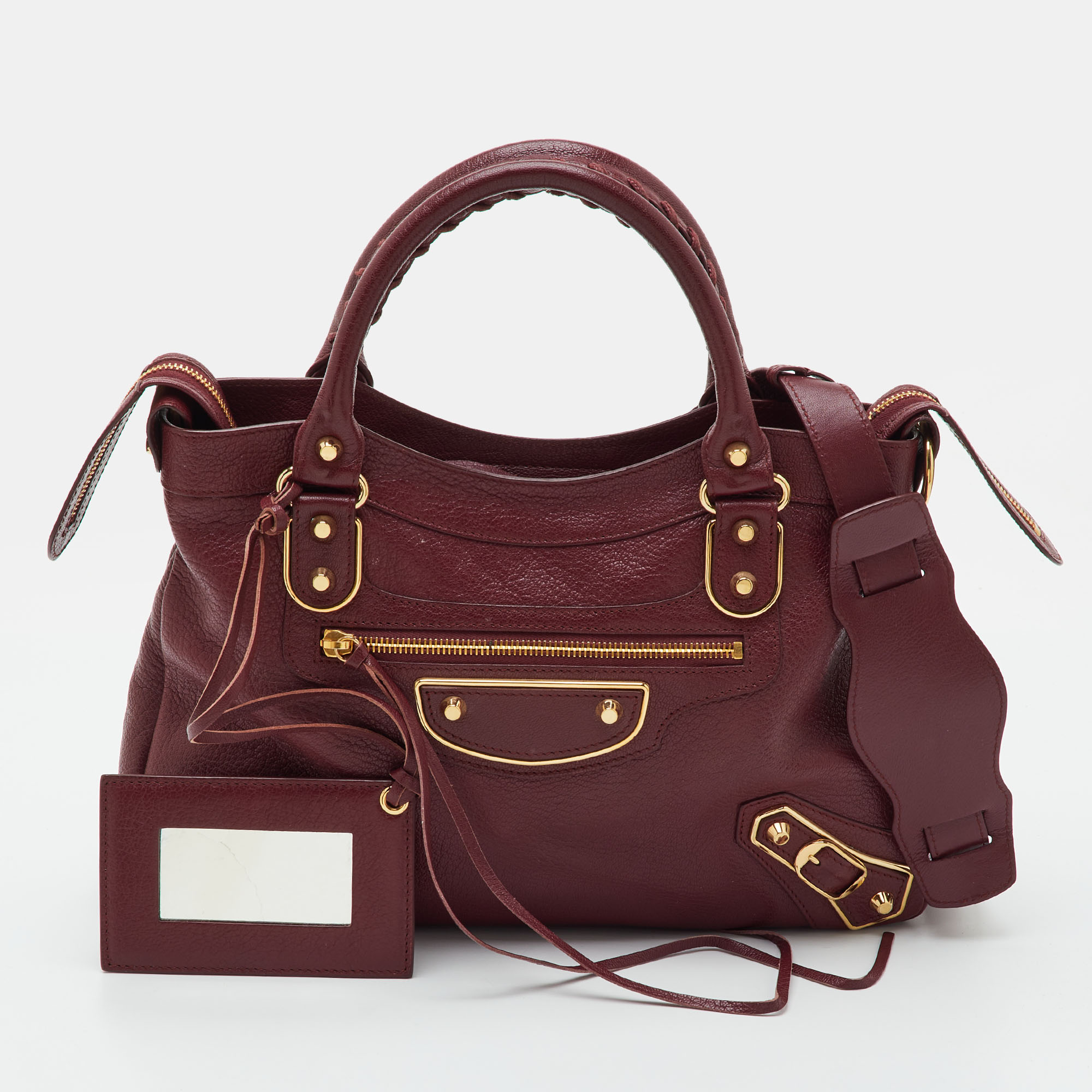 Balenciaga Classic Metallic Edge City Burgundy Leather Tote