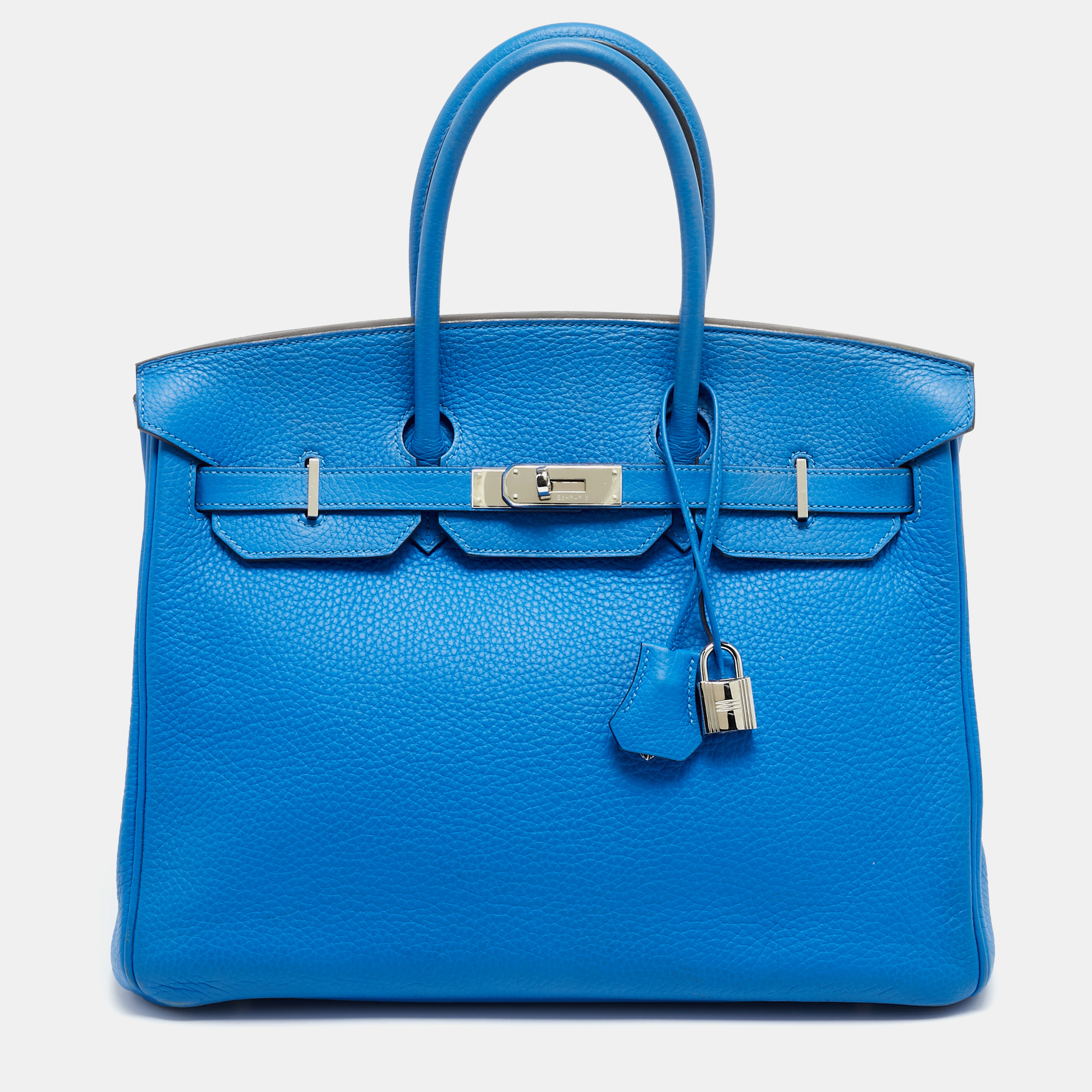 Herm&egrave;s Birkin 35 Palladium Finish Bleu Hydra Taurillon Clemence Leather Tote Hermes