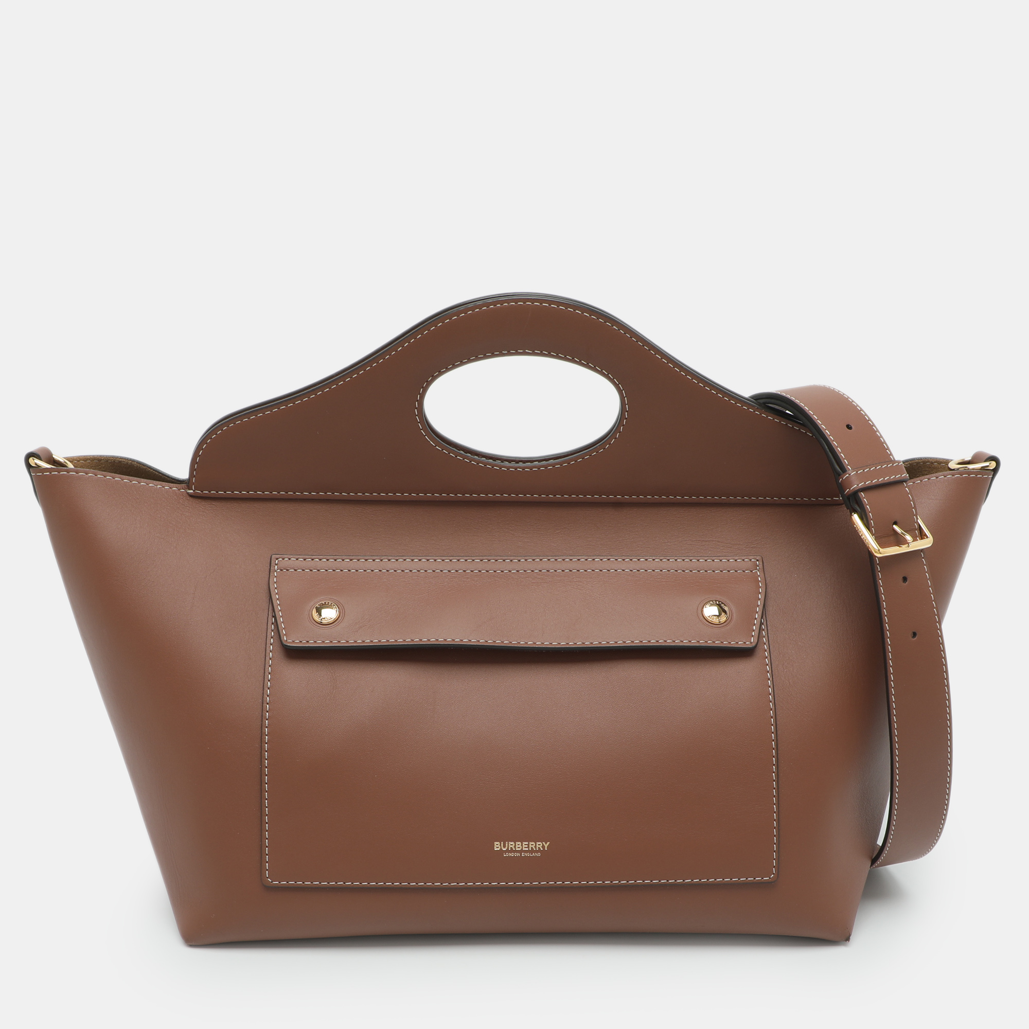 Burberry Pocket Small Brown Leather Tote
