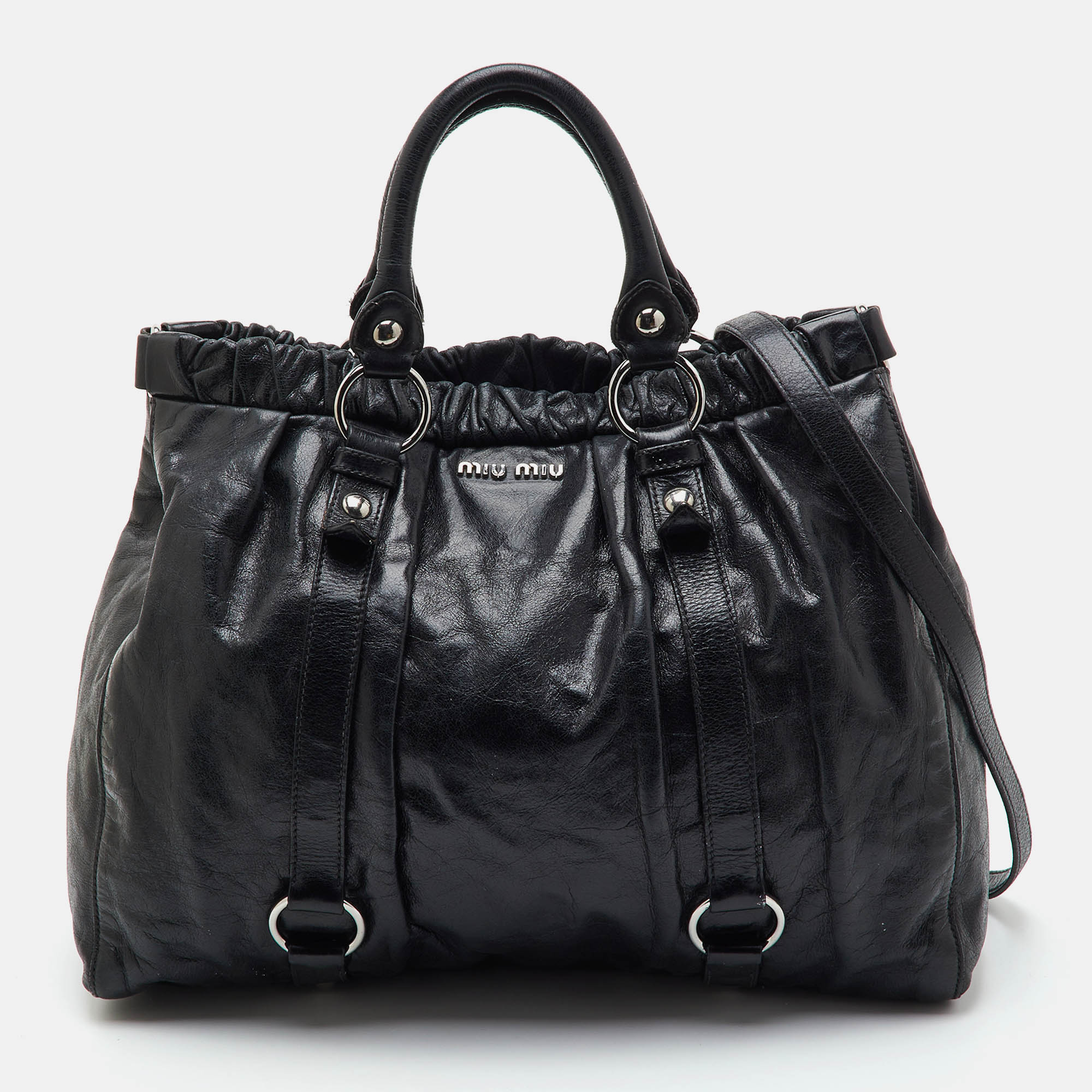 Miu Miu Black Leather Shopper Tote