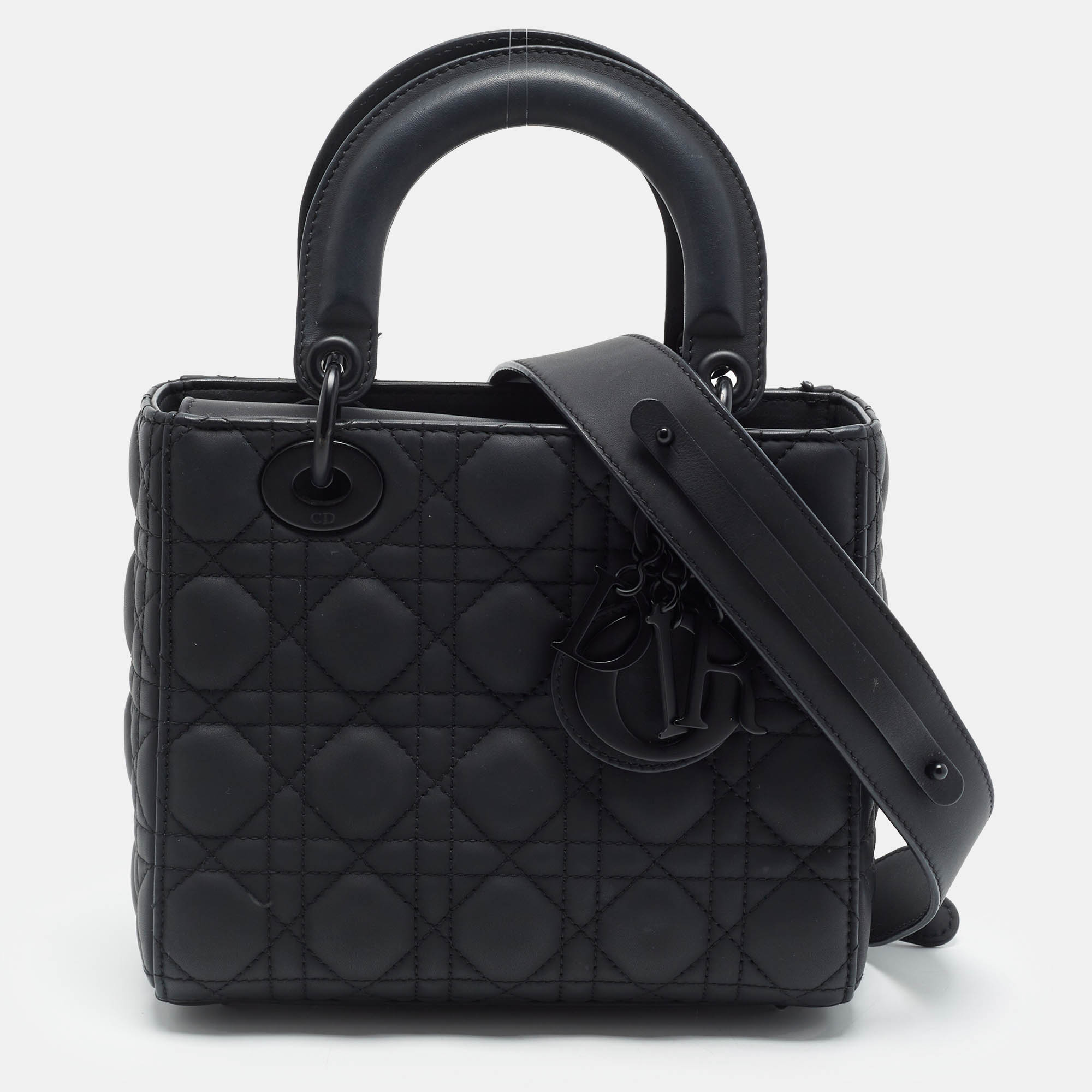 Dior Lady Dior Ultramatte Small Black Cannage Leather Tote