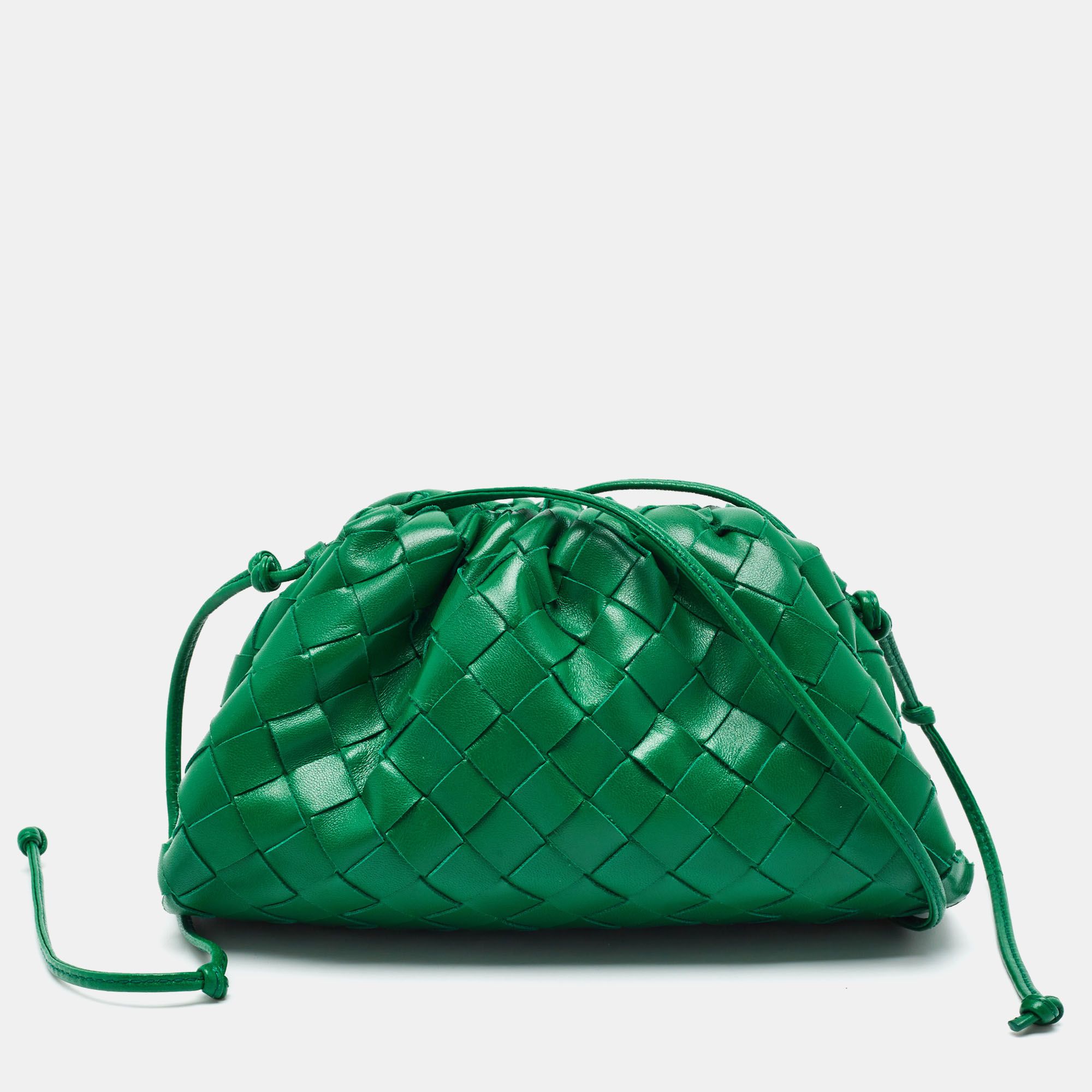 Bottega Veneta The Pouch Mini Green Intrecciato Leather Crossbody Bag