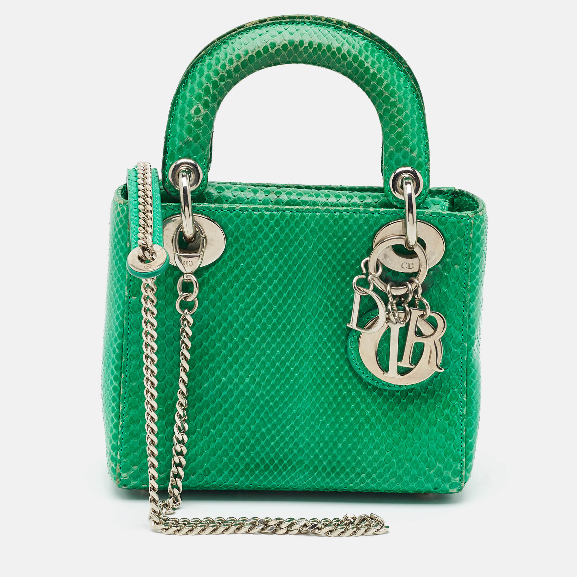 Dior Lady Dior Mini Green Snakeskin Tote