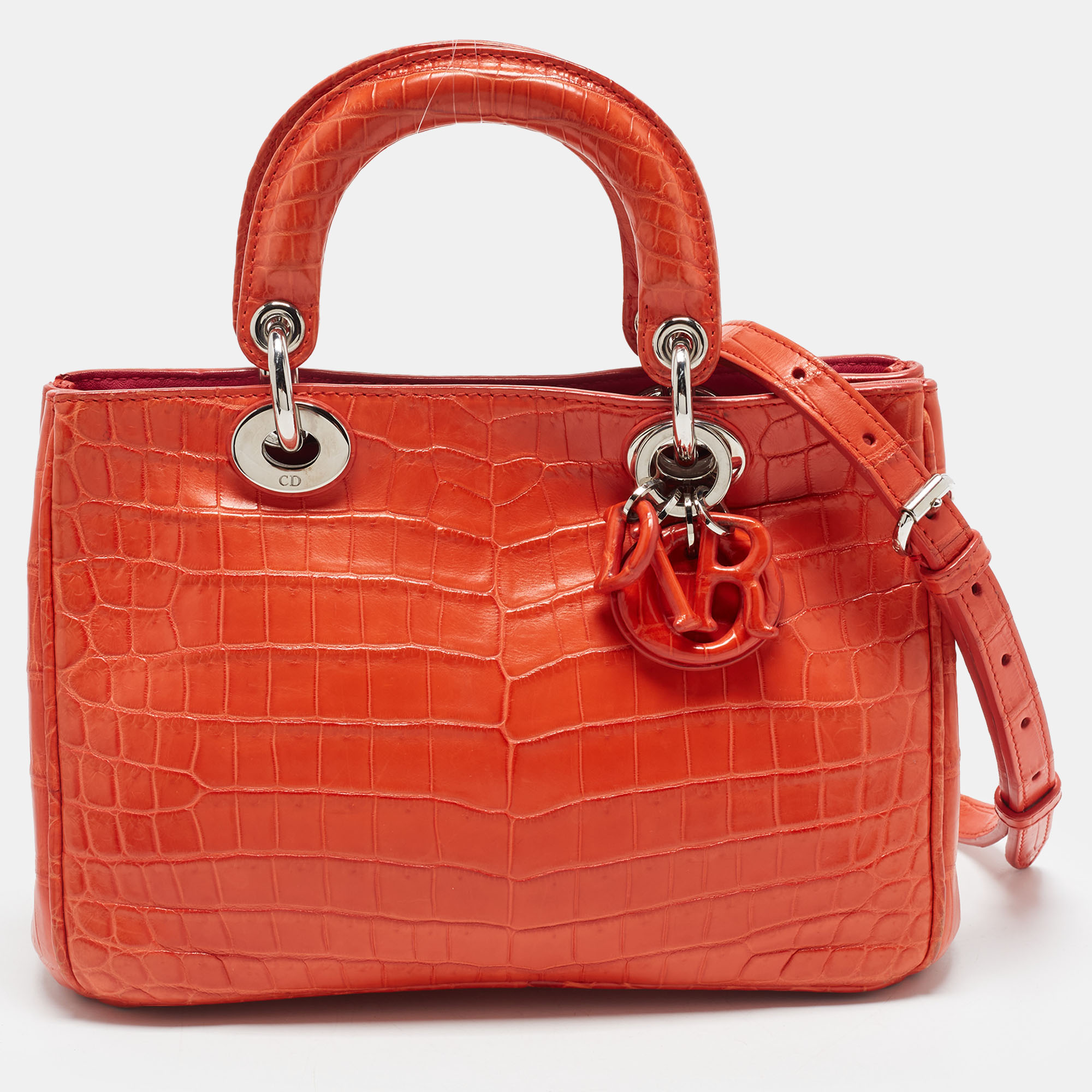 Dior Diorissimo Small Orange Alligator Tote